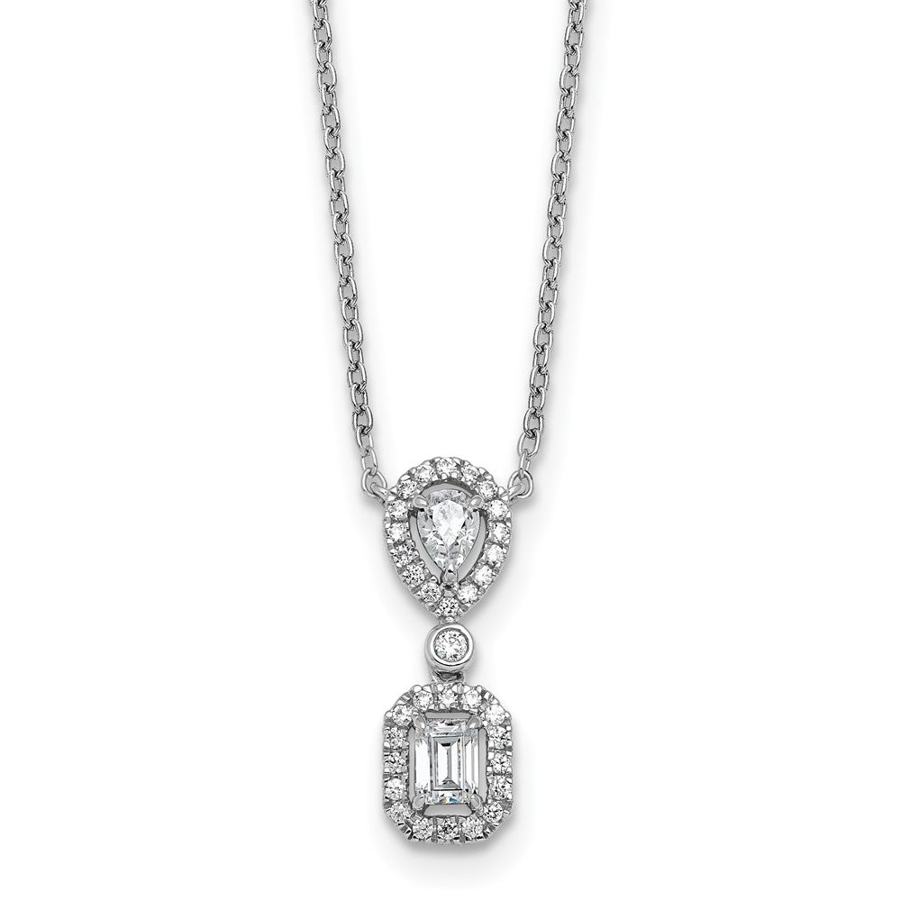 14k White Gold 1/2 carat Lab Grown Diamond VS/SI+ G+ 18 inch Two Stone Halo Necklace