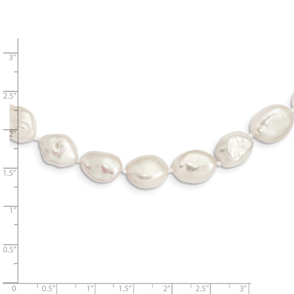 Sterling Silver Rhodium-plated 11x14mm White Keshi Freshwater Cultured Pearl 18 inch Necklace 18 Inches