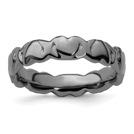Sterling Silver Stackable Expressions Black-plated Hearts Ring Size -8