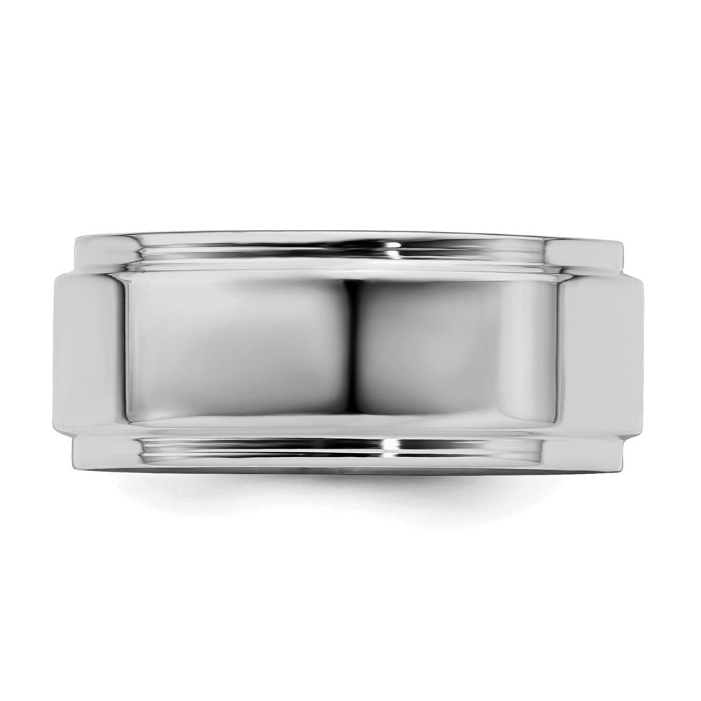 SS Rhodium-plated 8mm Flat w/ Step Edge Size 8 Band