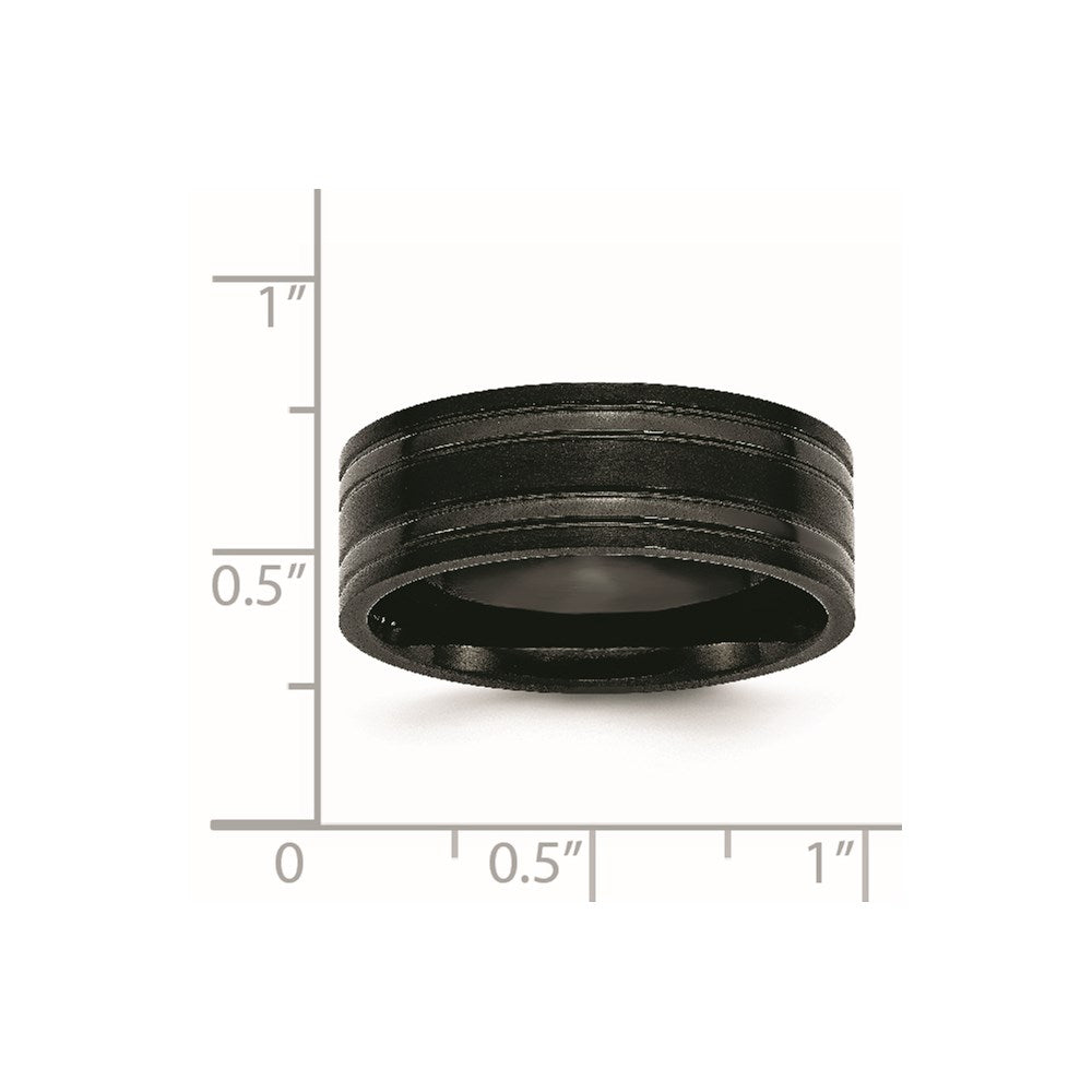Titanium Brushed and Polished Black IP-plated 8mm Grooved Band Size - 10