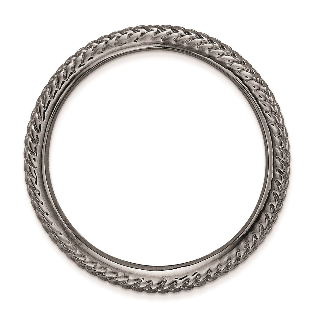 Sterling Silver Stackable Expressions Polished Black-plate Wave Ring