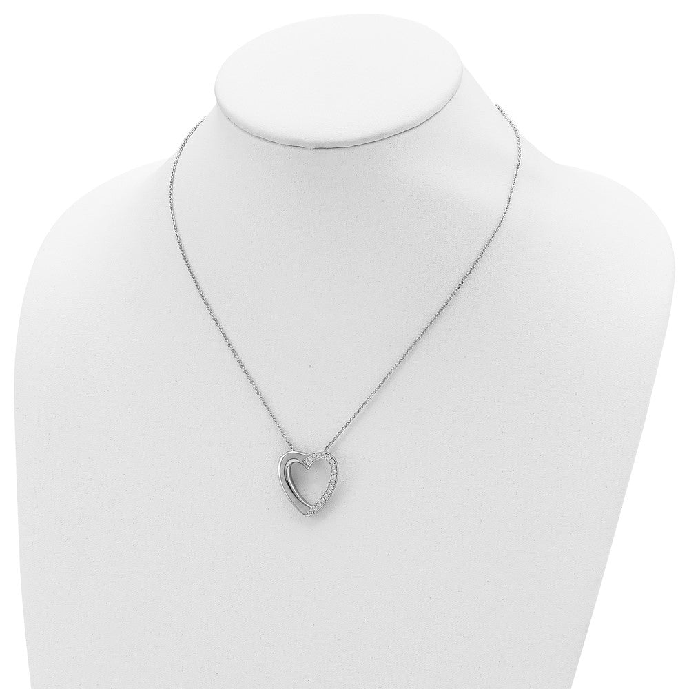 Sterling Silver Rhodium-plated CZ Heart Ash Holder 18in Necklace 18 Inches