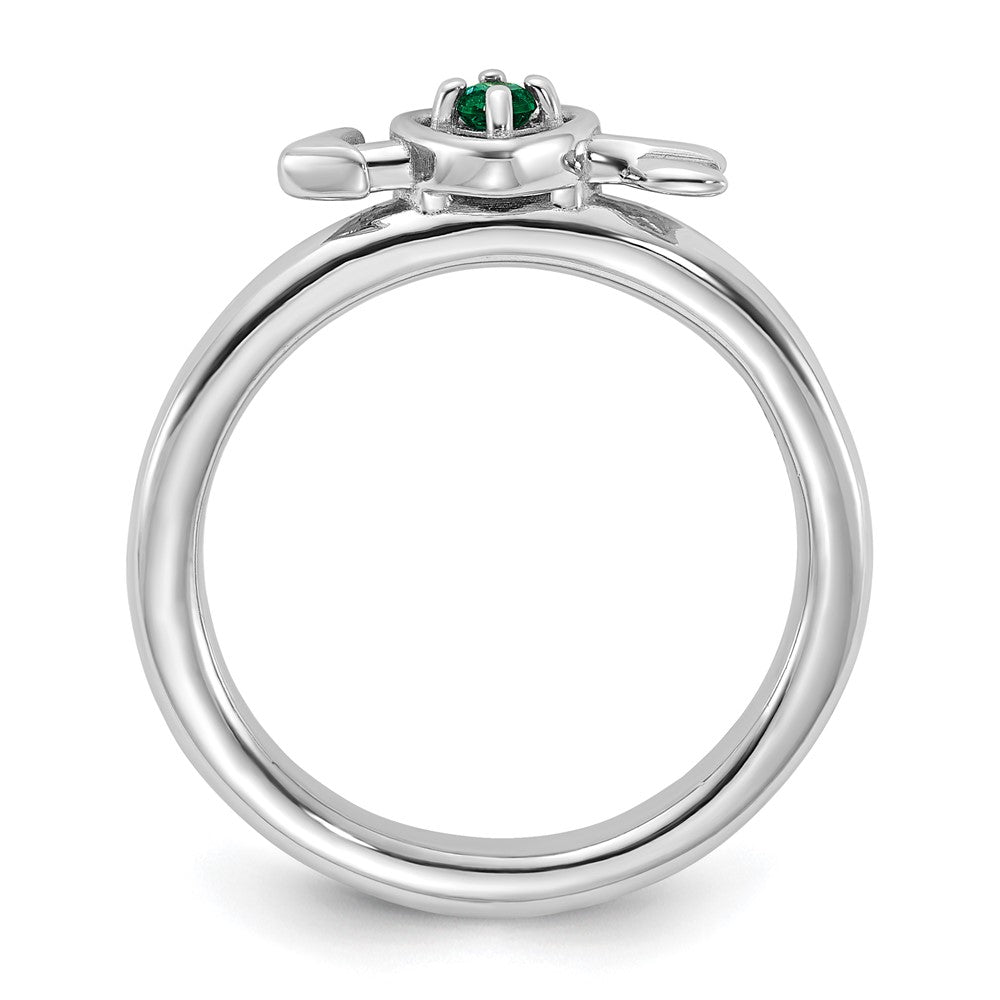 Sterling Silver Stackable Expressions Rhodium-plated Created Emerald Heart with Arrow Ring Size -9