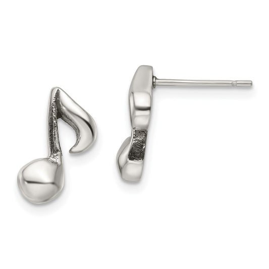 Stainless Steel Polished Music Note Post Earrings