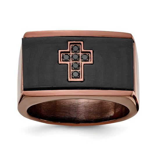 Stainless Steel Black Pure Carbon Fibor .05 CTW Cross Ring