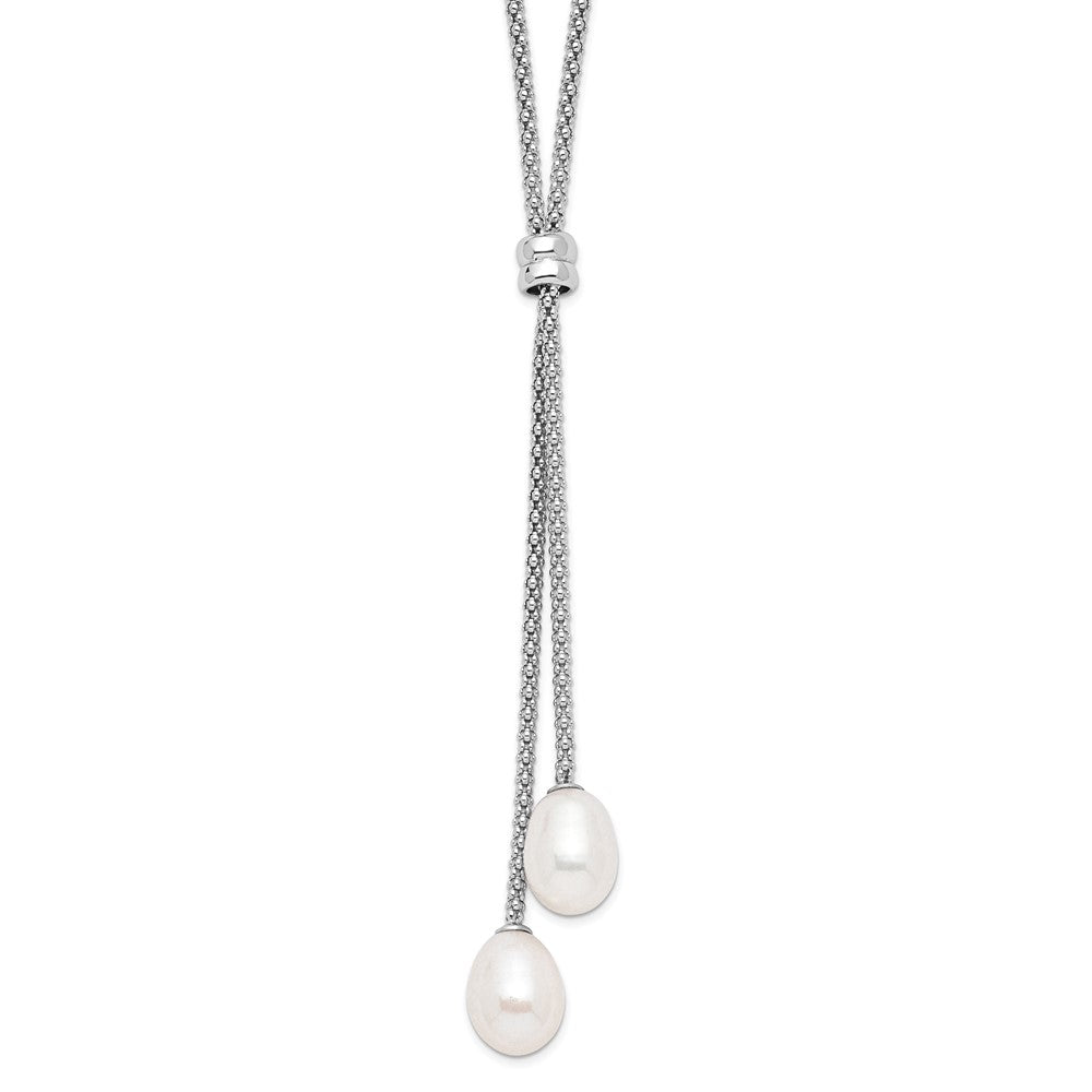 Sterling Silver Rhodium-plated 7-8mm Teardrop Freshwater Cultured Pearl 16 inch with 2 inch Extension Drop Necklace 16 Inches