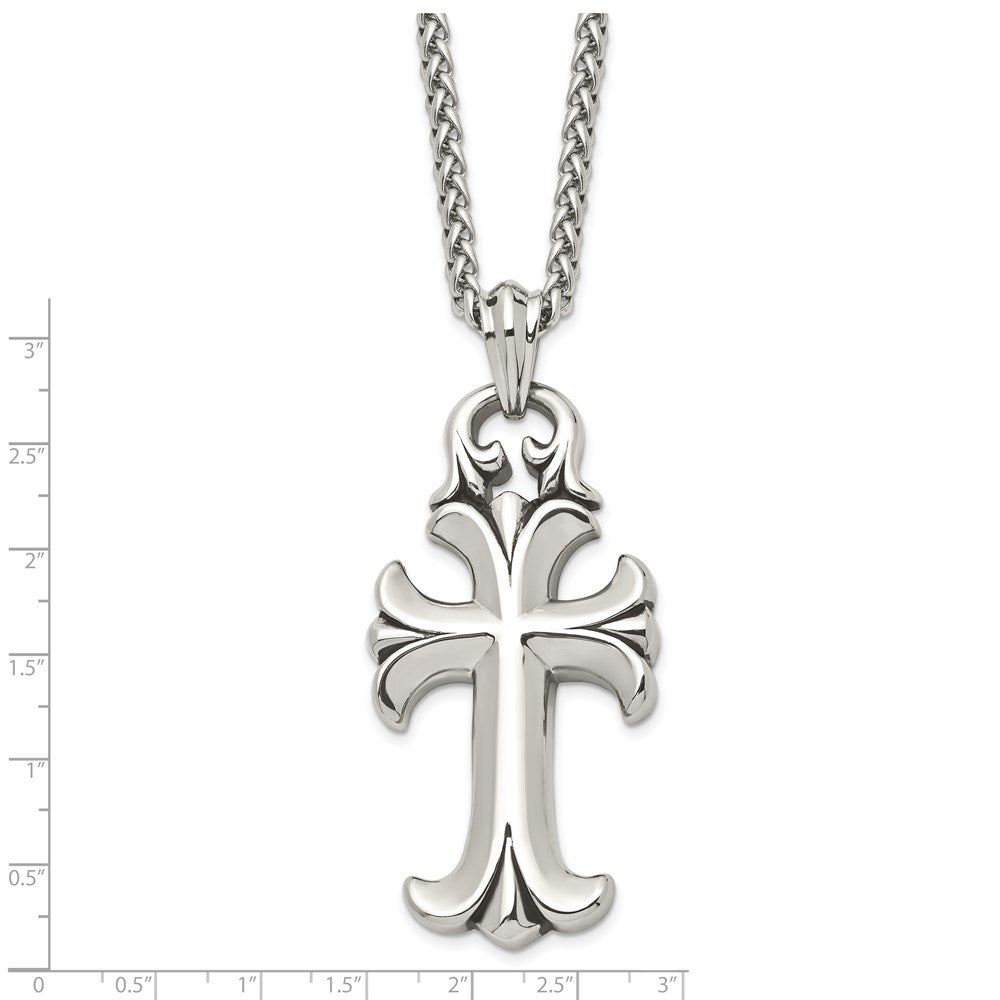 Stainless Steel Antiqued and Polished Cross 24in Necklace