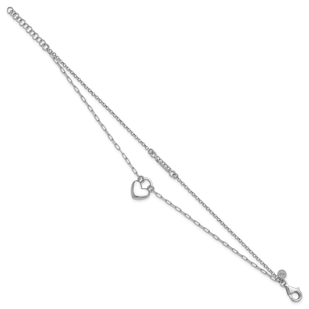 Sterling Silver Rhodium-plated CZ Puffed Heart 7 inch with 1 inch extender 2-strand Bracelet 8 inches