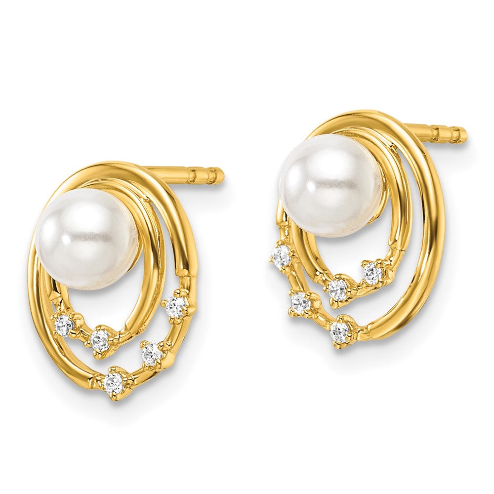 14K Polished Diamond and Pearl Ovals Drop Post Earrings