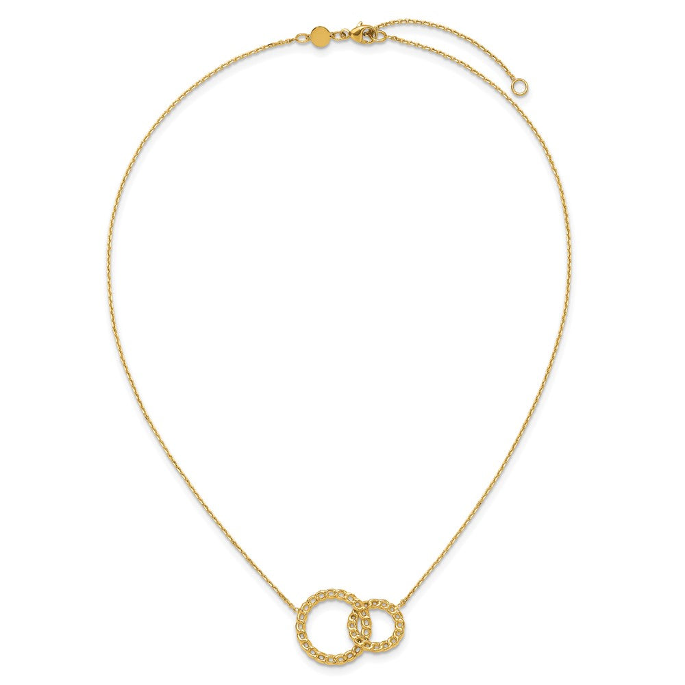 14K Polished/Diamond-cut 2 Circles w/2in ext. Necklace