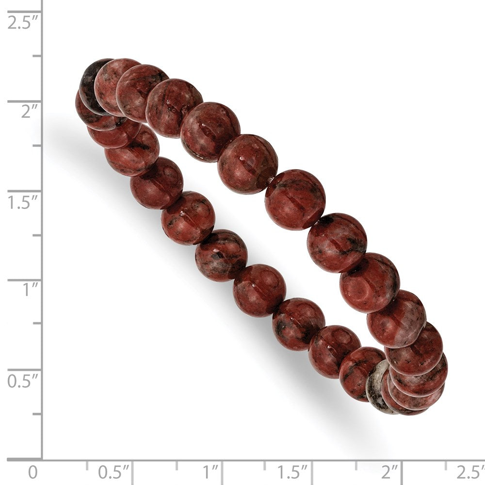 Sesame Red Agate Beaded Stretch Bracelet 7 inches