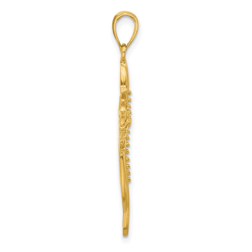 14K Polished and Cut-Out Beaded Cross
