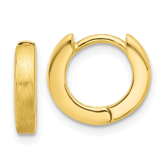 Sterling Silver Gold-tone Brushed 3x13mm Hinged Huggie Hoop Earrings