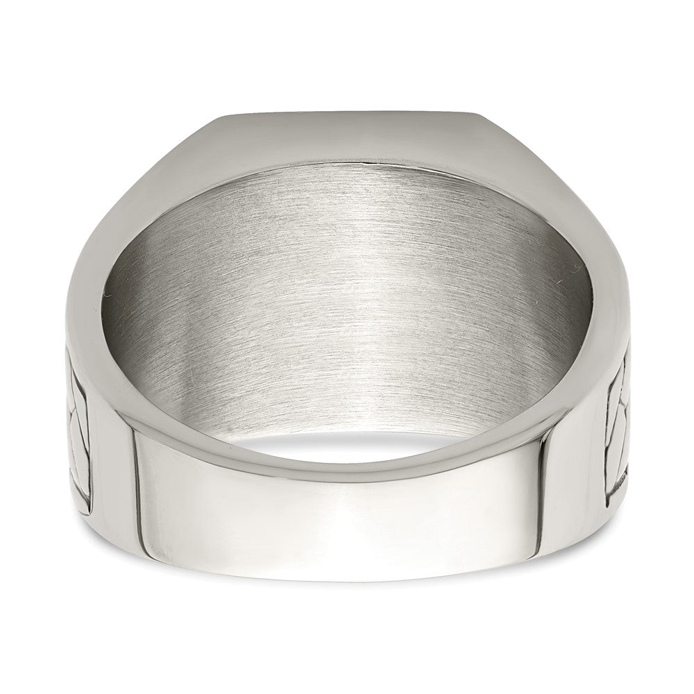 Stainless Steel Polished with Black Enamel Signet Ring Size - 12