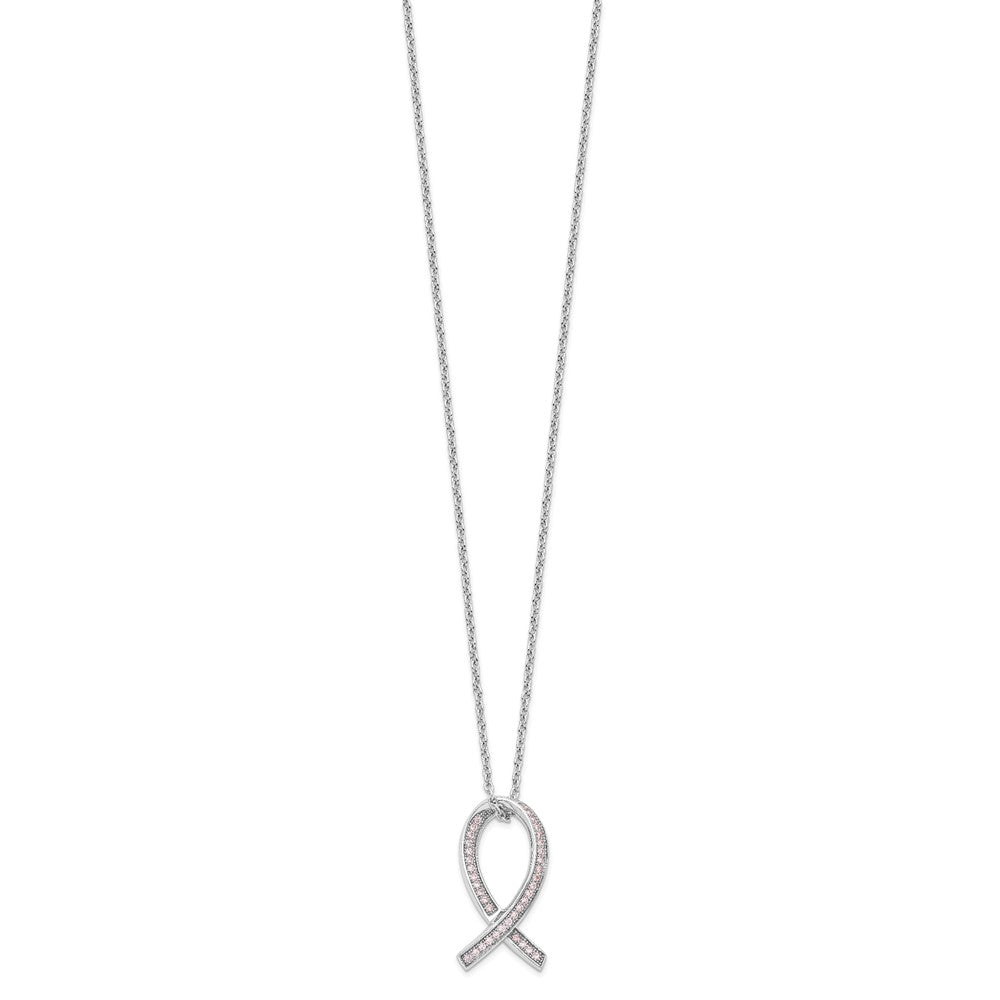 Brilliant Embers Sterling Silver Rhodium-plated 38 Stone 18 inch Micro Pav‚ Pink CZ Awareness Ribbon Necklace with 2 Inch Extender 18 Inches