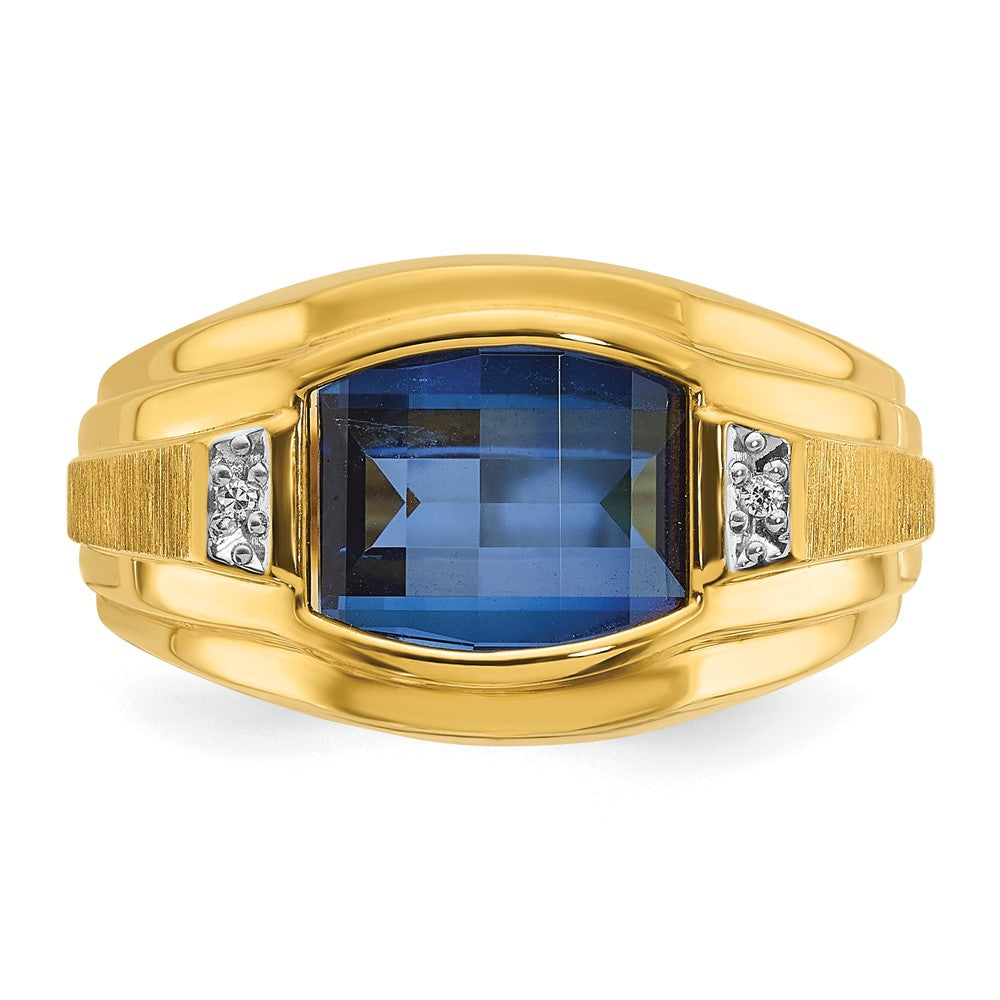 14k IBGoodman Men's Polished and Satin Created Sapphire and Diamond Complete Ring Size 1