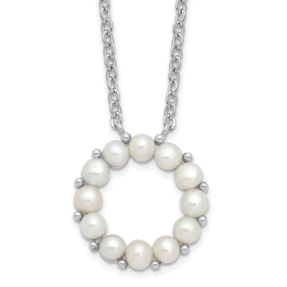 Sterling Silver Rhodium-plated 3-3.5mm White Button Freshwater Cultured Pearl 16 inch with 1.75 inch Extension Necklace 16 Inches