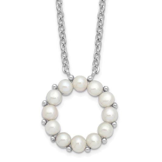 Sterling Silver Rhodium-plated 3-3.5mm White Button Freshwater Cultured Pearl 16 inch with 1.75 inch Extension Necklace 16 Inches