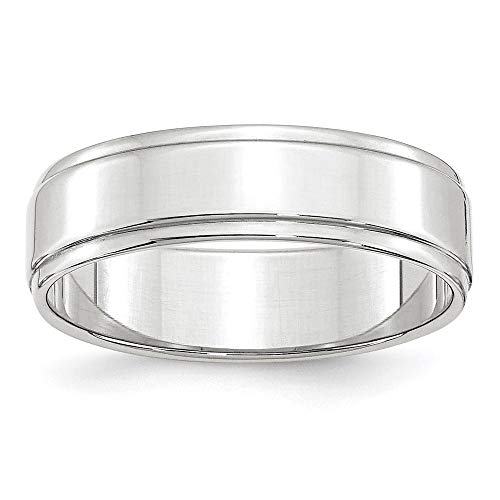 10k White Gold 6mm Flat with Step Edge Wedding Band Size 12