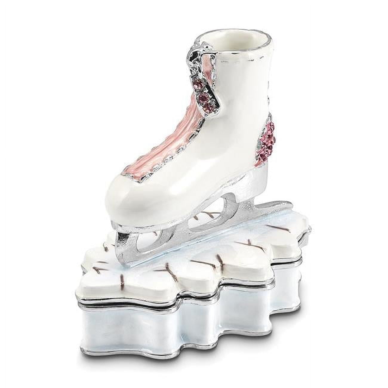 Finest Gold Bejeweled Glider Pink & White Ice Skate Trinket Box