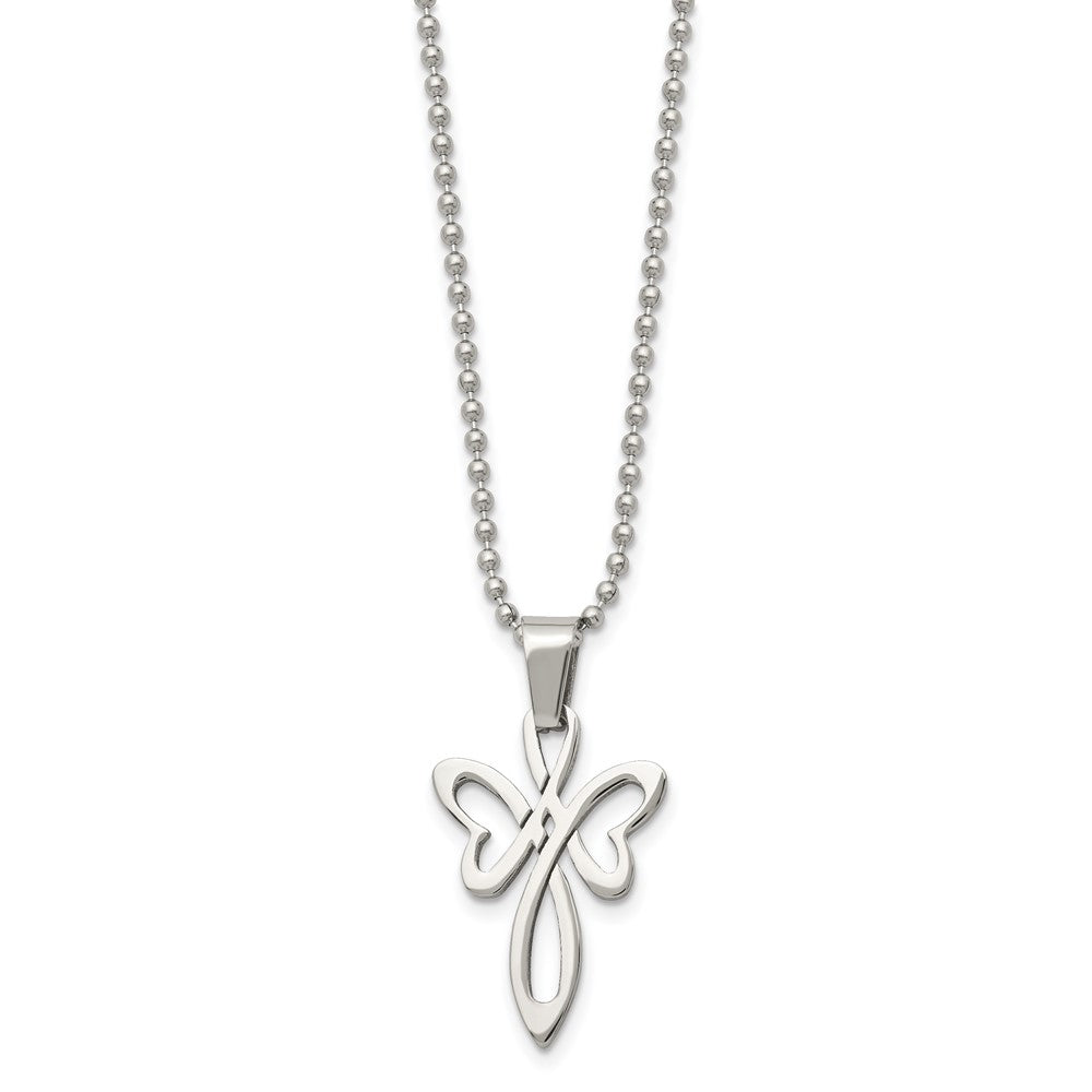 Stainless Steel Polished Cross 22in Necklace