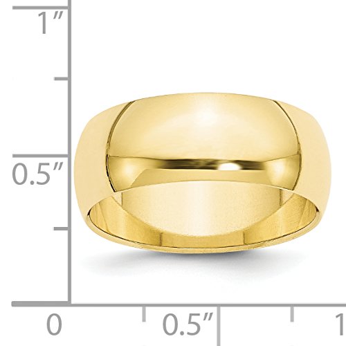 10k Yellow Gold 8mm Half Round Wedding Band Size 10