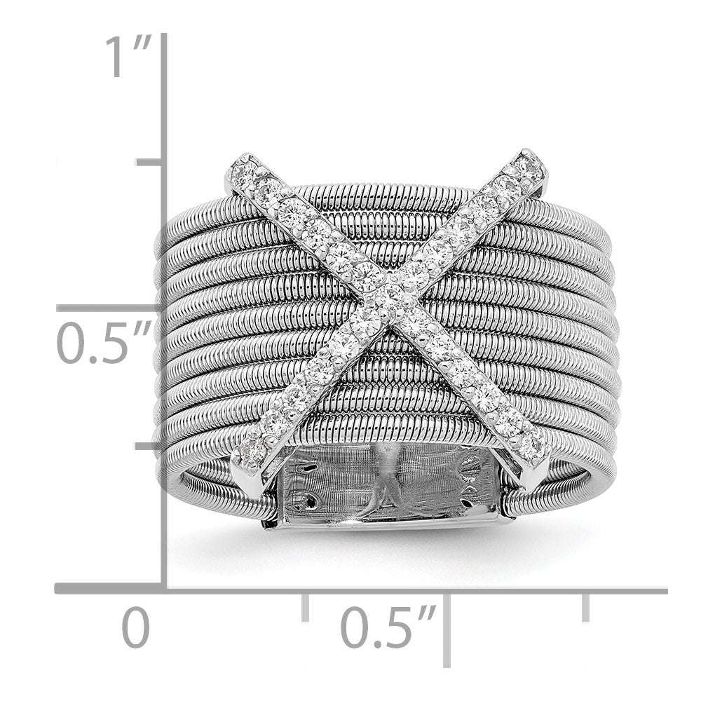 Cheryl M Sterling Silver Rhodium-plated Brilliant-cut CZ Textured Multi-band Ring