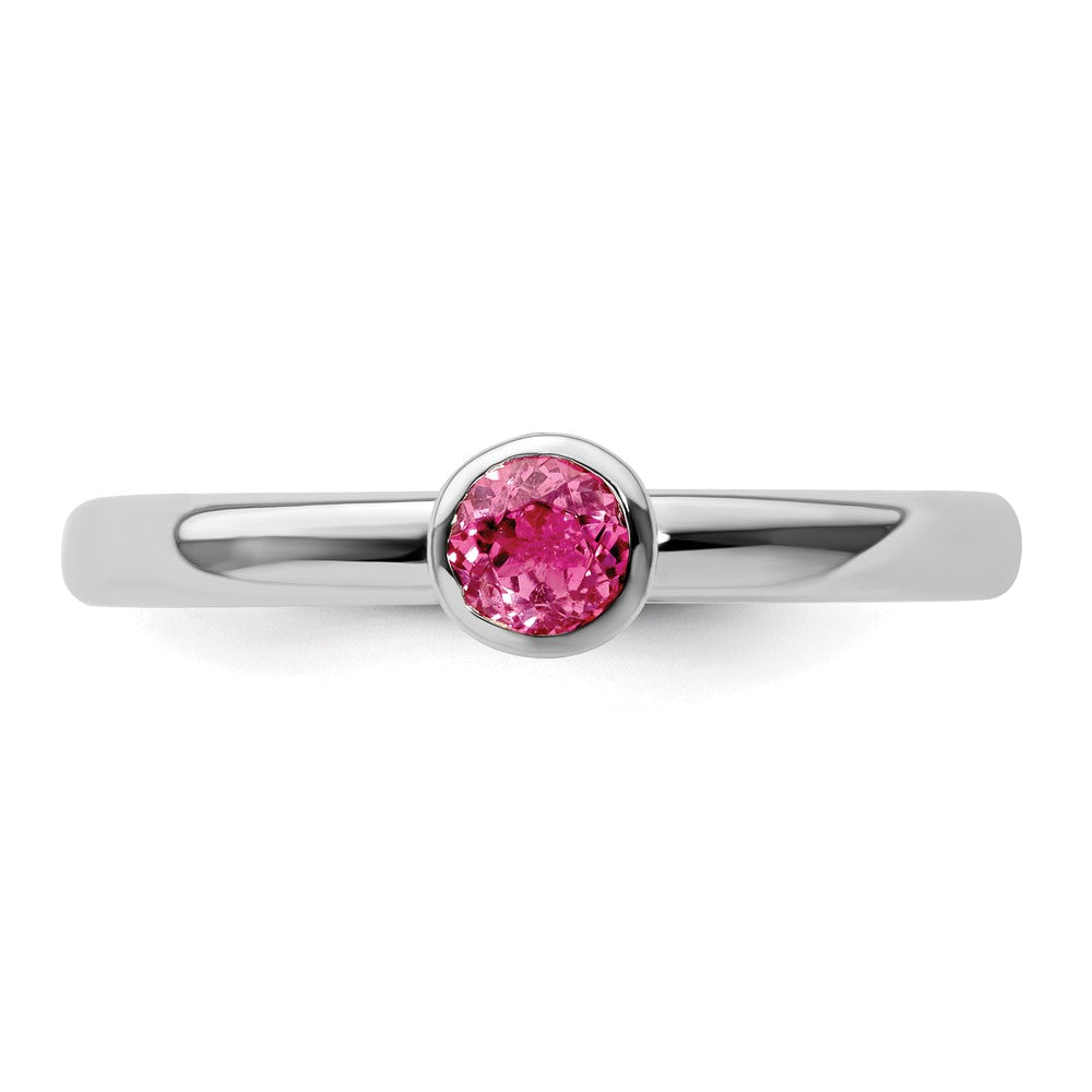 SS Stackable Expressions High 4mm Round Pink Tourmaline Ring Size -6