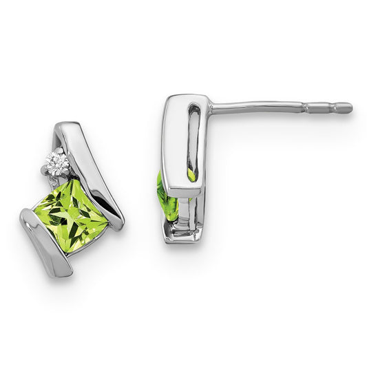 10k White Gold Peridot & Diamond Earrings