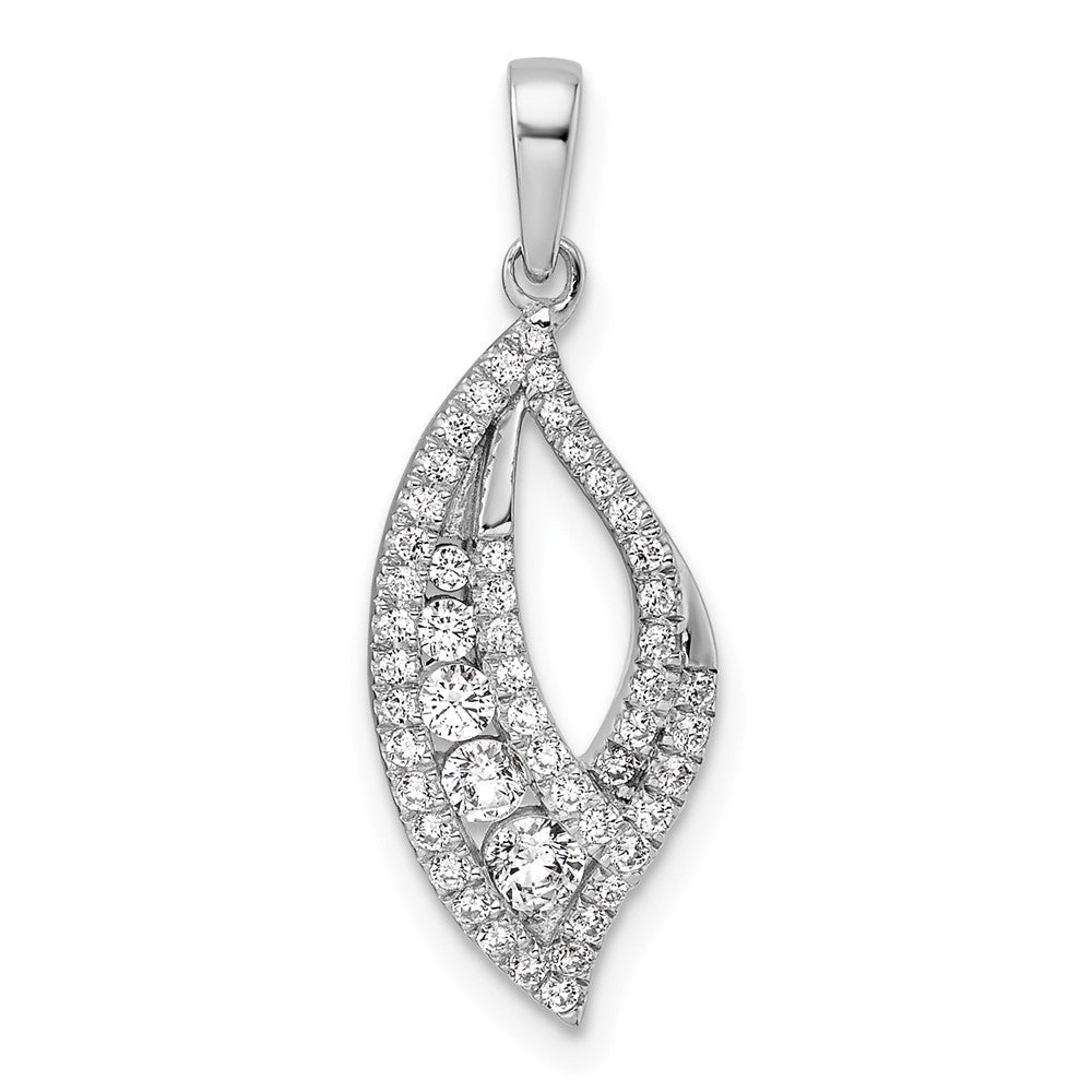 14K White Gold Polished 3/8 carat Diamond Fancy Leaf Pendant