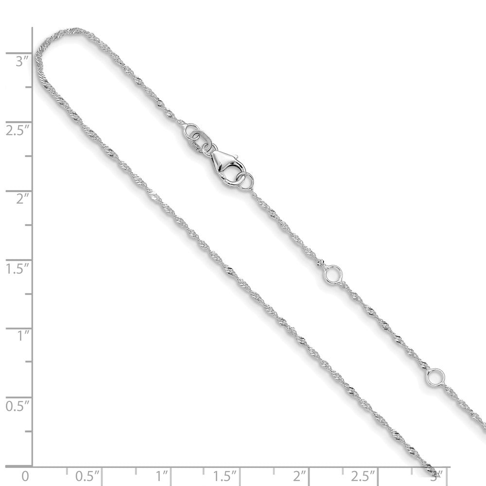 10k White Gold  1.25mm Singapore 1in+1in Adjustable Chain