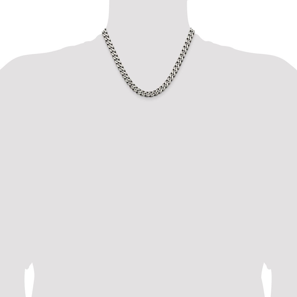 Sterling Silver Antiqued 7.5mm Curb Chain 18 Inches