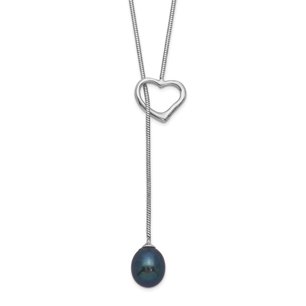 Sterling Silver Rhodium-plated 7-8mm Black Teardrop Freshwater Cultured Pearl Drop Heart 20 inch Necklace 20 Inches
