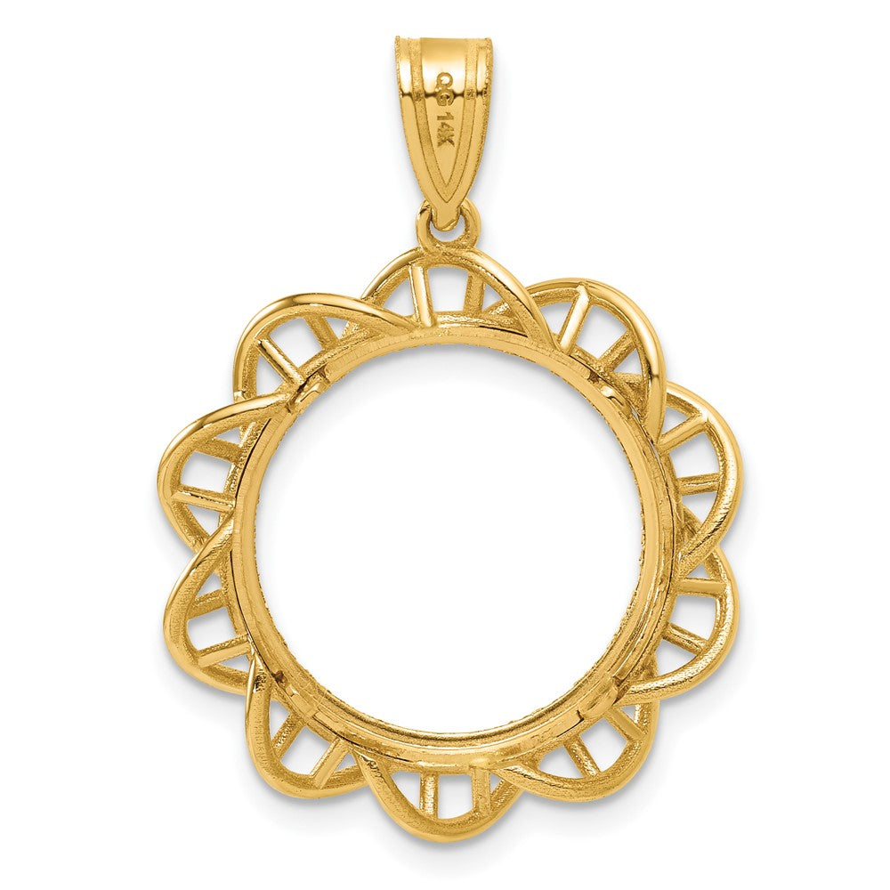 14k Diamond Cut Overlapping Singapore with 16.5mm Prong Coin Bezel Pendant