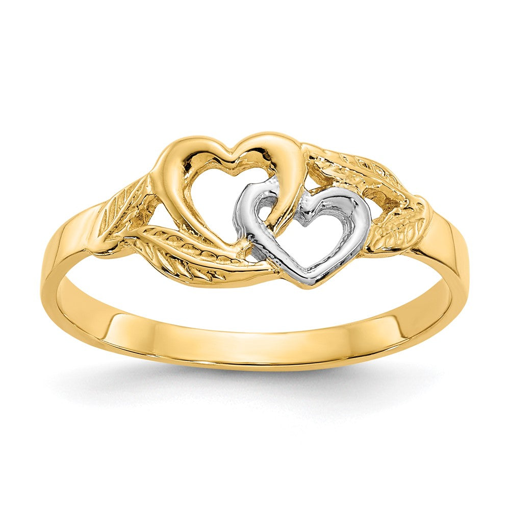 14K and White Rhodium Polished 2 Hearts Ring Size 6