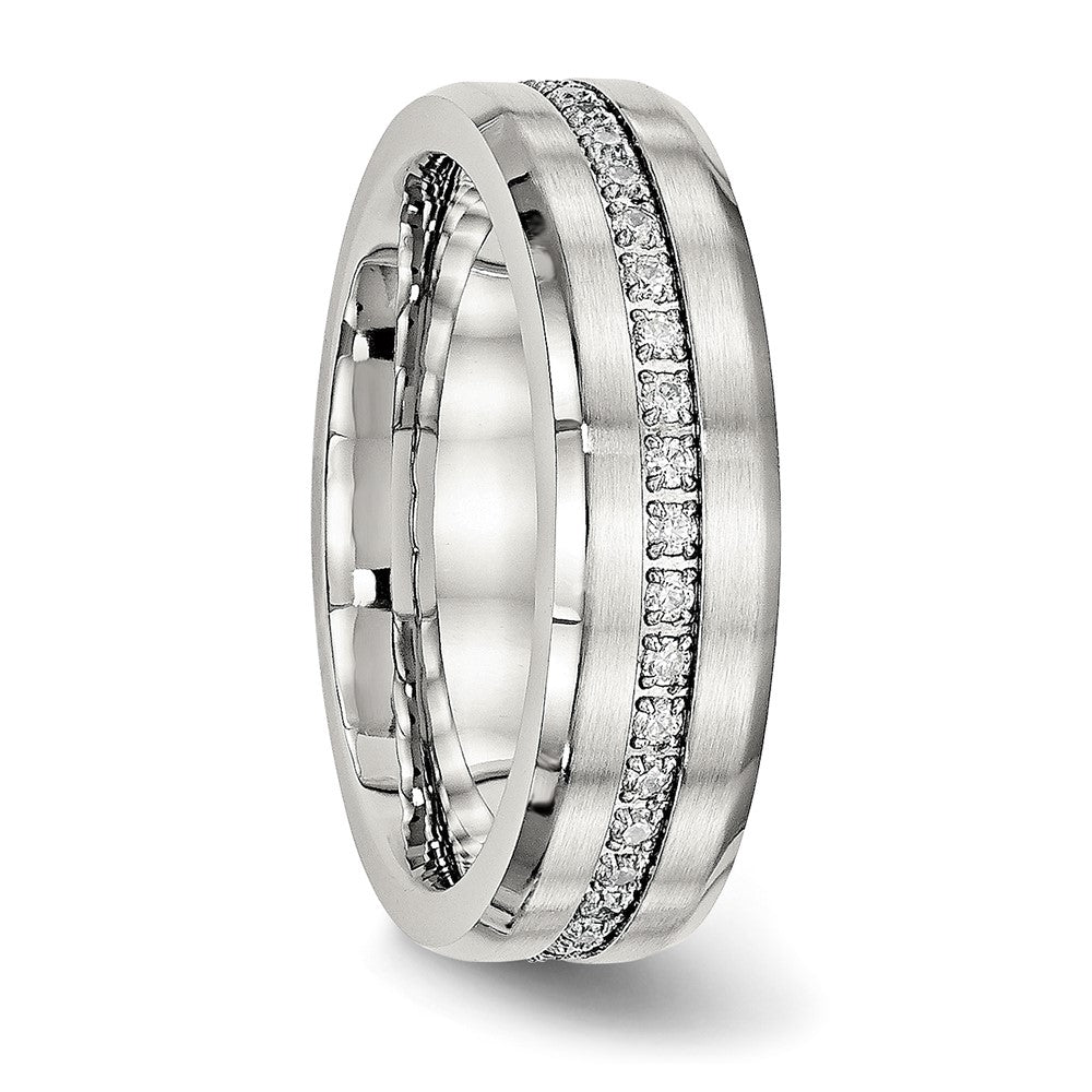 Stainless Steel Brushed and Polished w/CZ 6.5mm Band Size - 7
