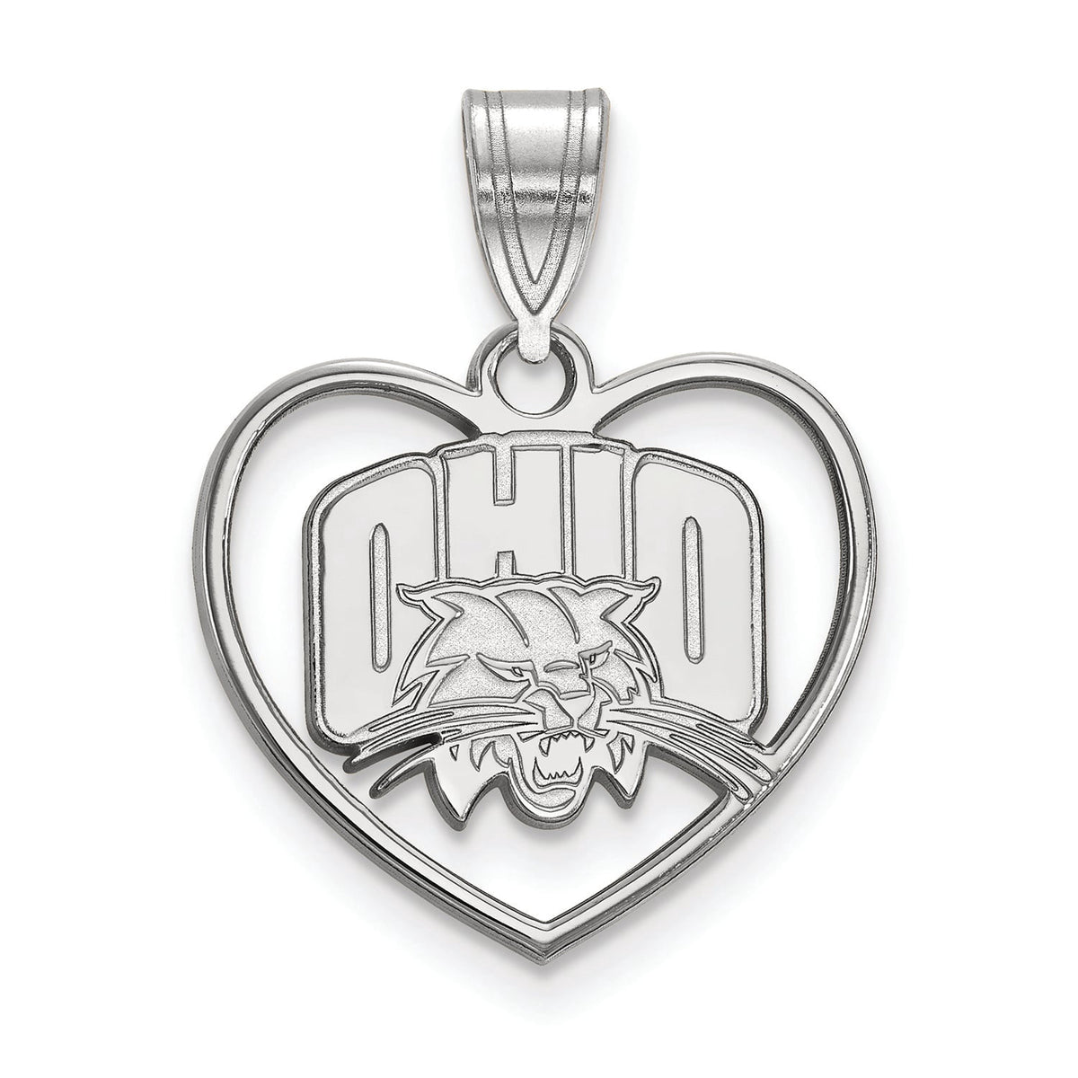 Sterling Silver Official Licensed Collegiate Ohio University (OU) Pendant in Heart