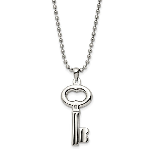 Stainless Steel Polished Key 24in Necklace