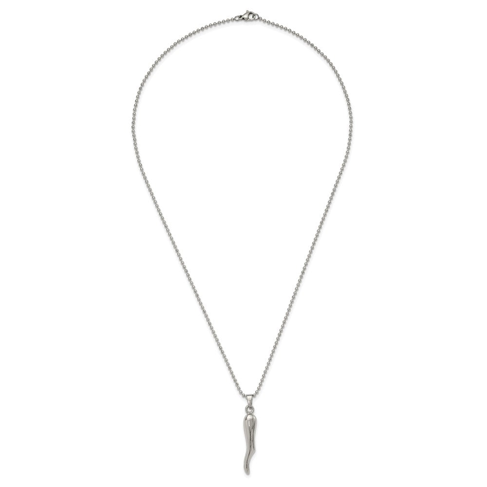 Stainless Steel Polished Italian Horn 22in Necklace