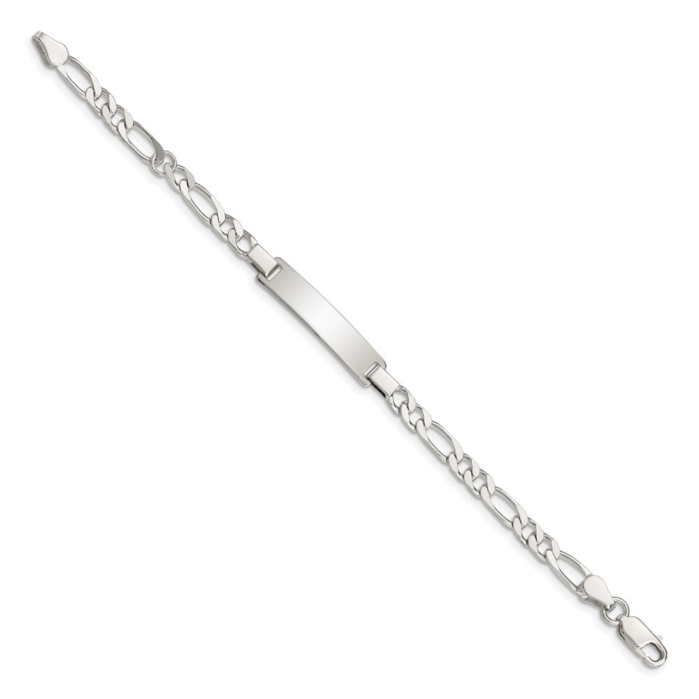 Sterling Silver Engraveable Childrens ID on Figaro Link Bracelet 6 inches