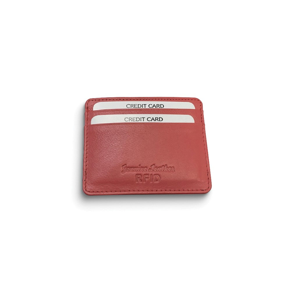 Pink Genuine Cowhide Leather RFID Blocking 6-Card Slim Wallet