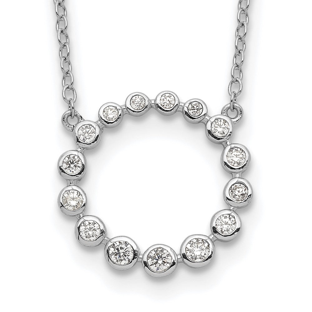 Sterling Silver Rhodium-plated CZ Circle w/2in ext Necklace 16 Inches