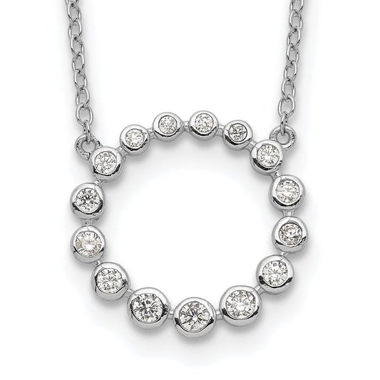 Sterling Silver Rhodium-plated CZ Circle w/2in ext Necklace 16 Inches