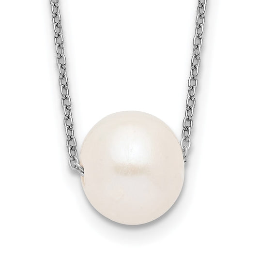 Sterling Silver Rhodium-plated 10-11mm White Near-Round Freshwater Cultured Pearl 17 inch Necklace 17 Inches