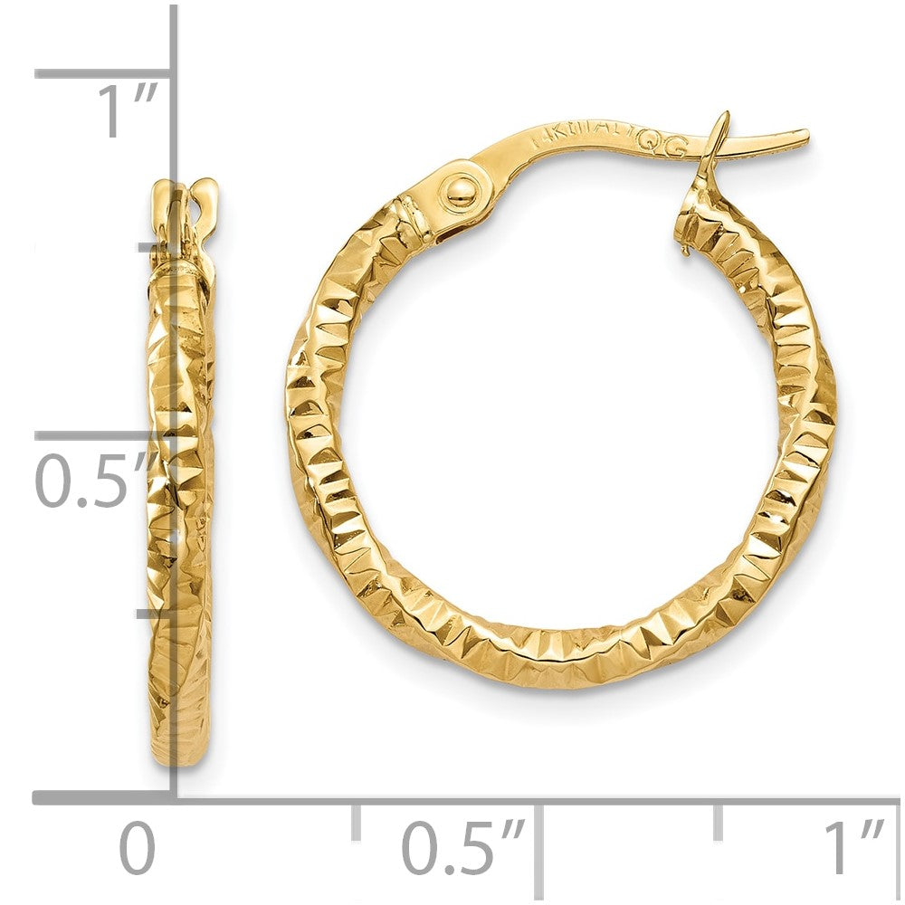 10k Polished and Textured Hoop Earrings
