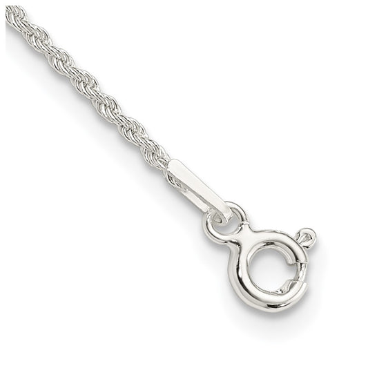 Sterling Silver 1.3mm Solid Rope Chain Anklet 10 inches