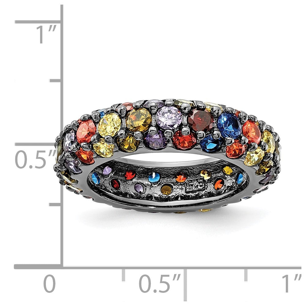 Sterling Silver Black Rhodium-plated Multicolored CZ Band
