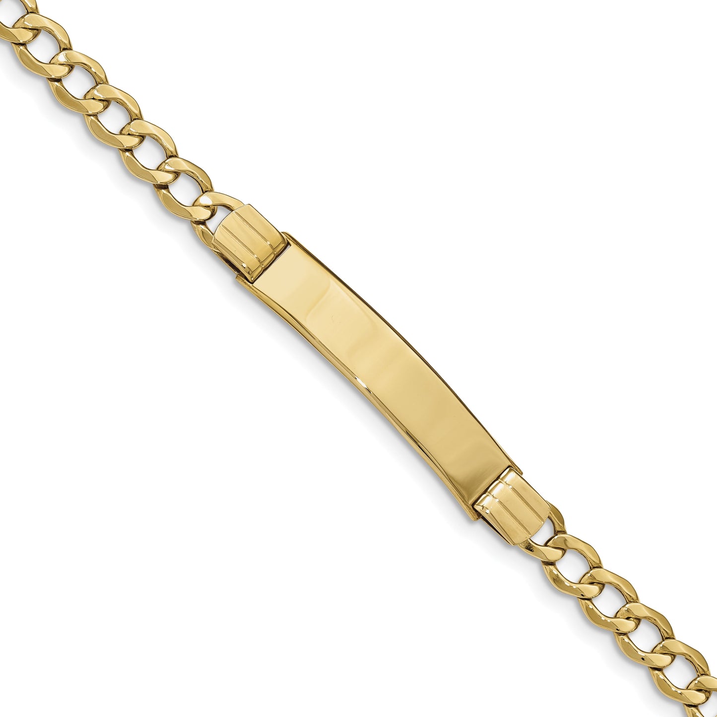 14k Polished Semi-Solid Chain/Solid Plate 5.9mm Curb Link 37.5x9mm Plate 7 inch ID Bracelet