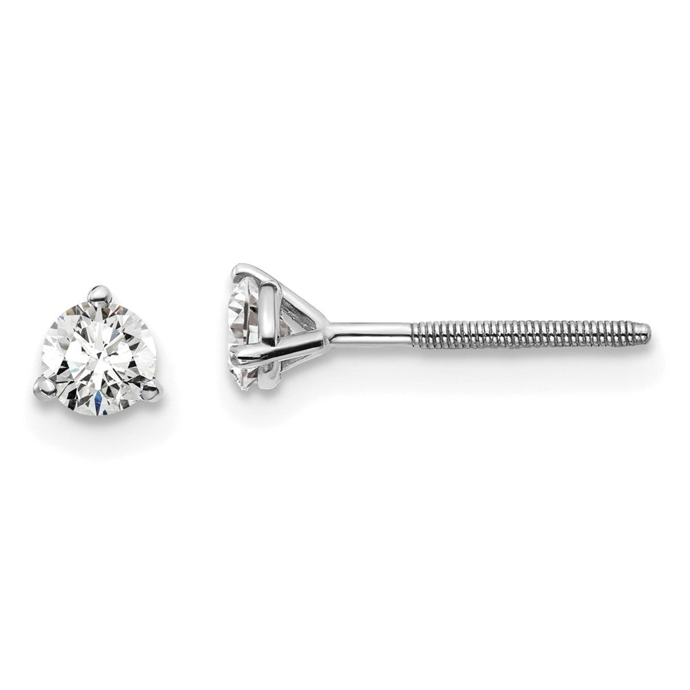 14k White Gold 1/3 ctw Certified Lab Grown Diamond VS+ F+ Round 3 Prong Heavy Wt. Screwback Stud Earrings